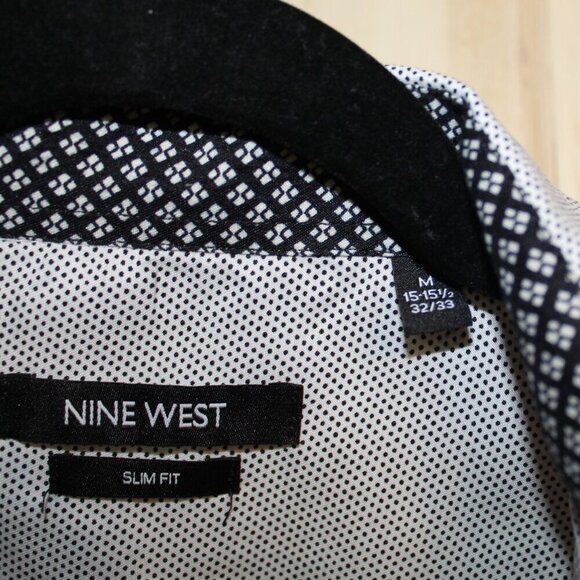Nine West Slim Fit black white men's long-sleeve button-down shirt M - Picture 5 of 7